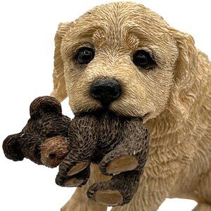 Living Stone Golden Retriever Puppy Figurine Teddy Bear 1998 Collectible Signed